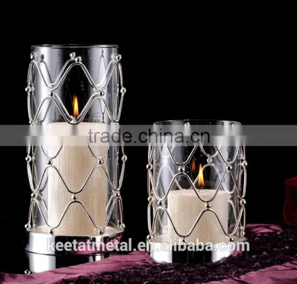 Metal Hurricane Candle Holder With Clear Glass in Defferent Color