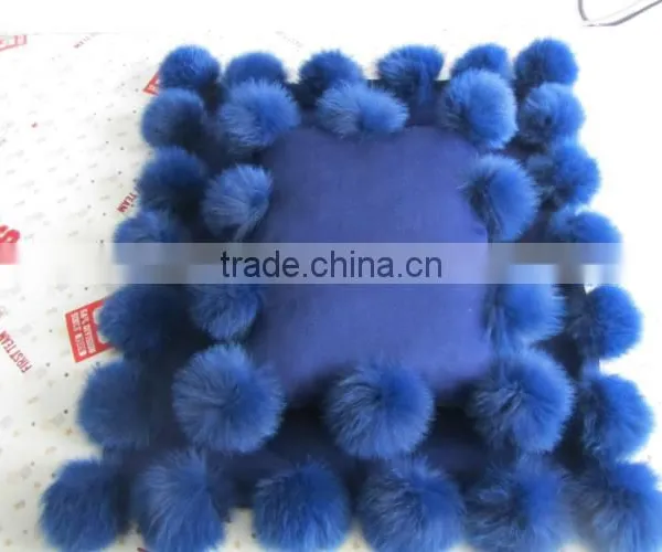 Wholesale Blue Blanket With Fox Fur Pompoms