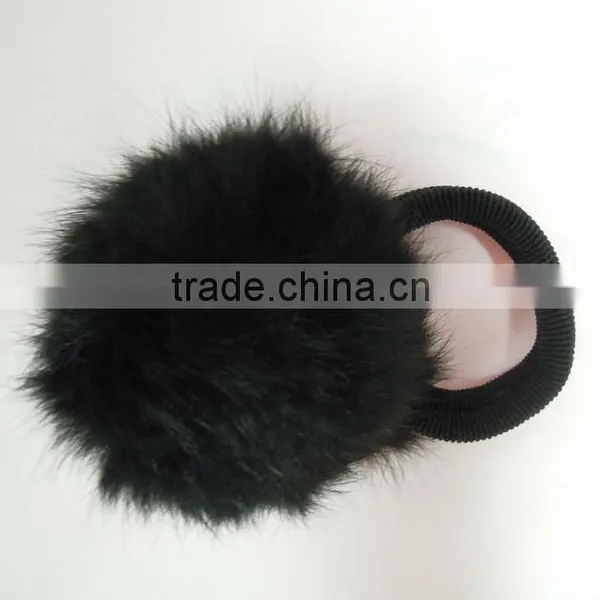 Black Rabbit Fur Ball Elastic Hair Band for Ladies