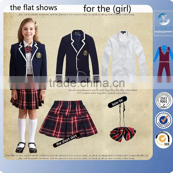 2016 Long-sleeve White Shirt ,navy Trouser,plaid Skirt Girl School Uniform photo-3