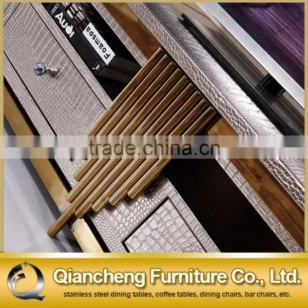 Hotel Furniture Led tv Stand tv Table With Gold Metal Frame pu Cover Top photo-6