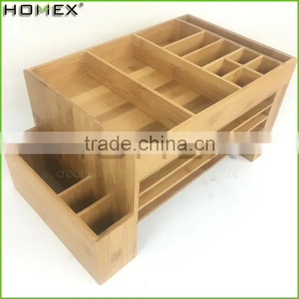Bamboo Desktop Supplies Caddy School Stuff Storage Organizer Homex-BSCI Factory photo-5