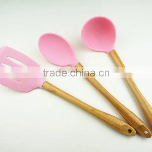 32016 Kitchen Utensils 3pcs Silicone Tools With Bamboo Handle photo-3