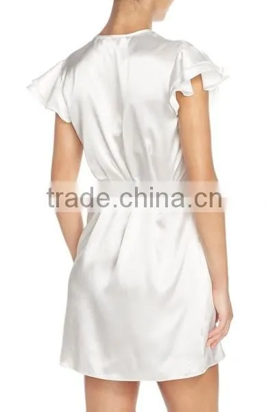 Latex Design Wholesale Satin Robe Shirred Shoulders Double Layer Sweet Style Fashion Ladies Night Sexy Party Dress Wrap Robe photo-3