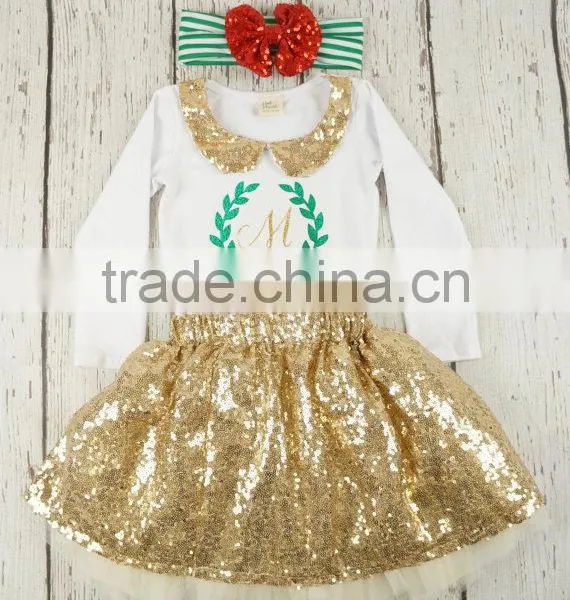 Baby Girls Christmas Outfits Stana Baby Toddlers Sequins Collar Tops And Skirt Sets Infant Girls Personalized Outfit photo-3