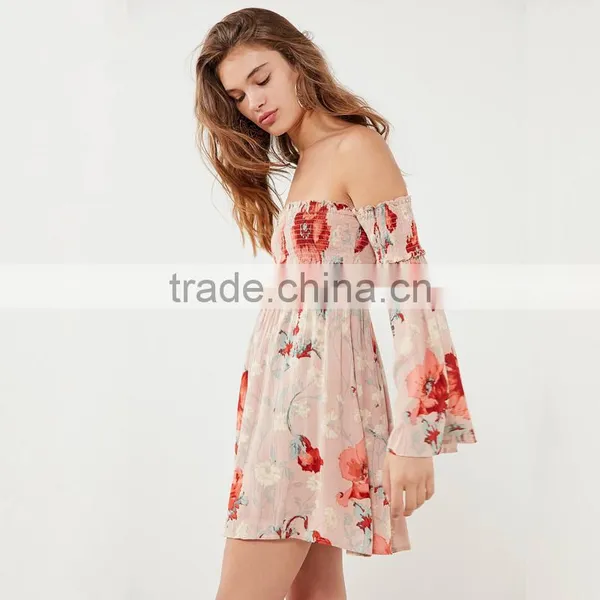 Smocked Bodice Full Sleeve Mini Dress SS18 Floral Printed Womenswear photo-2