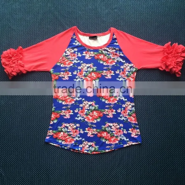 Women Fall Clothings , Women Shirt , Women Floral Raglan YW-00379