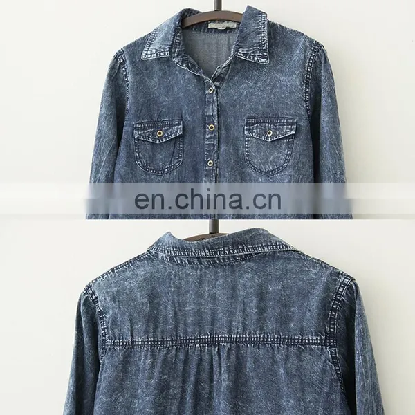 Ladies Simple Design Loose Retro Long Sleeve Denim Shirt photo-4