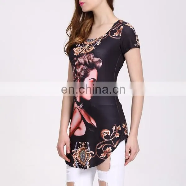 160g Qmilch Fabric Black Small Beauty Pattern Short Sleeve Women Fashion Shirt Tops photo-5