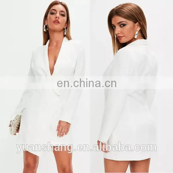 2017 Sexy Women White Asymmetric Blazer Dress