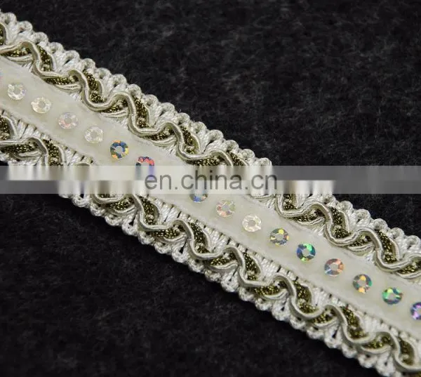 Wholesale Sequins Gold Lurex Lace Trim for Decorative photo-3