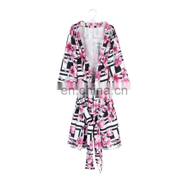 Pink Flower Mommy Robe for Maternity Nursing Robe Bridesmaid Kimono Sleepwear photo-4