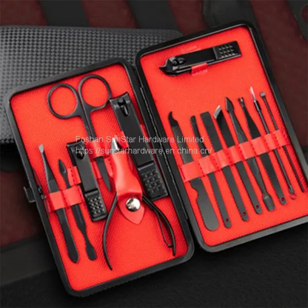 15pcs Black Coated Nail Clipper Set In Leather Case photo-2
