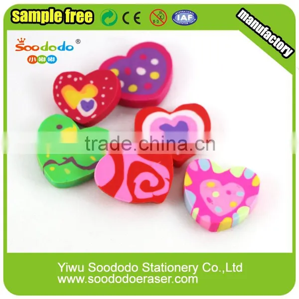 Kids Extruded Office Love Heart Shaped Flat Erasers photo-4