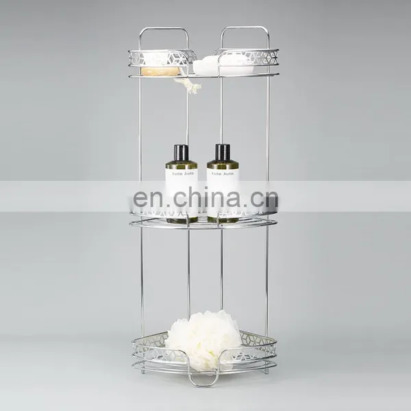 Factory Diamond Series Modern Design Iron Wire 3 Tier Standing Bathroom Storage Caddy Corner Shelf photo-2
