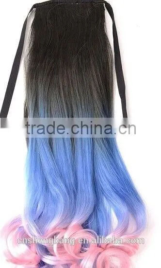 Dip Dyed Three Tone Pony Tail Wigs Synthetic Hair Wig Hair Extension Ponytail Wig photo-3