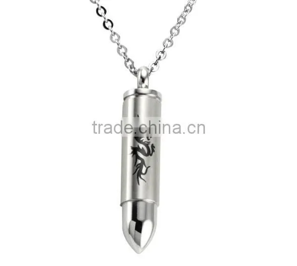 Titanium Stainless Steel Bullet Pendant Necklace Men's Design Can Open to Put Something in it photo-4