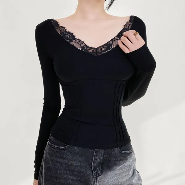 Pure Lust Hot Girl Lace Sexy Inner Bottom T-shirt Women's 2025 Spring New Long-sleeved Slim Western Style Top Ins photo-4