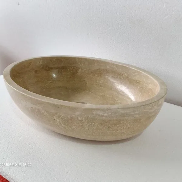Factory Direct Travertine Hand Washbasin Countertop Basin Custom Bathroom Vessel Marble Sink for Apartment Hotel Home Bathroom photo-2