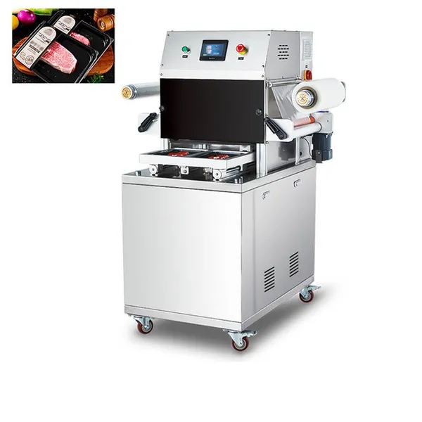 MO-QDMECH Automatische Vakuum-Hautverpackungsmaschine BZ027 mit PLC-Steuerung, Lebensmittel-Schalen-Hautverpacker für Fleisch, Meeresfrüchte und Fertiggerichte