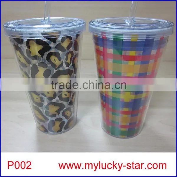 BPA Free Acrylic Double Wall 16 oz Tumblers With Straw FDA Standard PVC or Paper Insert Mugs photo-4