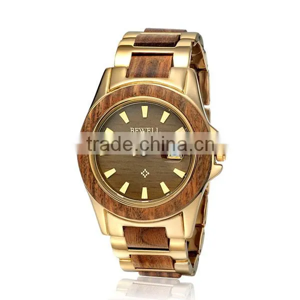 Bewell Alloy&wood Watch Newly Designed Date Time Health-caring Wrist Watch photo-2
