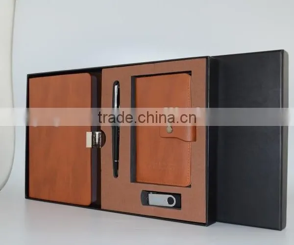 PU Leather Notebook USB Flash Drive Ball Pen Office Stationery Gift Set photo-3