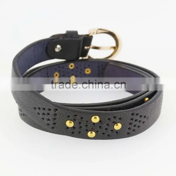Women's Fashion Metal Studded Black Leather Belt With Shiny Gold Buckles in Yiwu photo-4