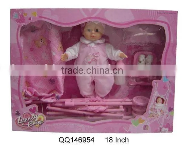 18" Doll With Doll Stroller and Accessory