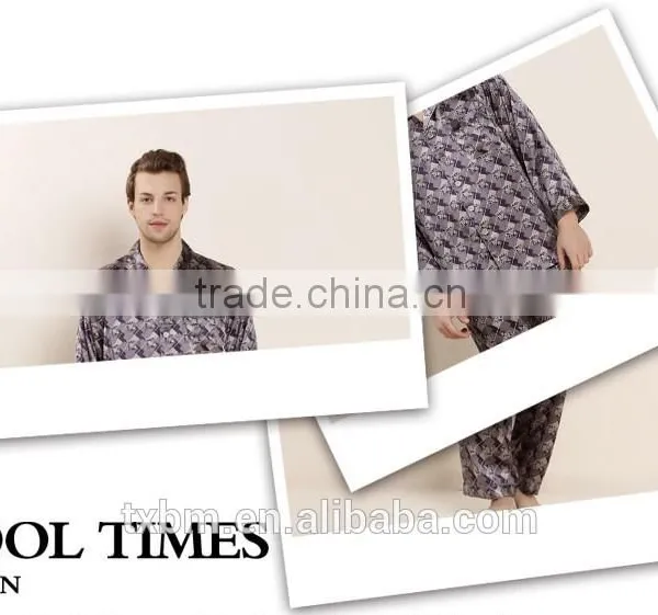 2016 Luxury Soft Natural 100% Silk Men Pajama Sleepwear Suit photo-2
