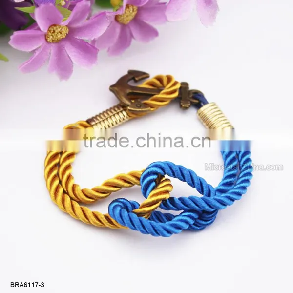 Antique Woven Naylon Friendship Rope Silver Anchor Bracelet photo-3