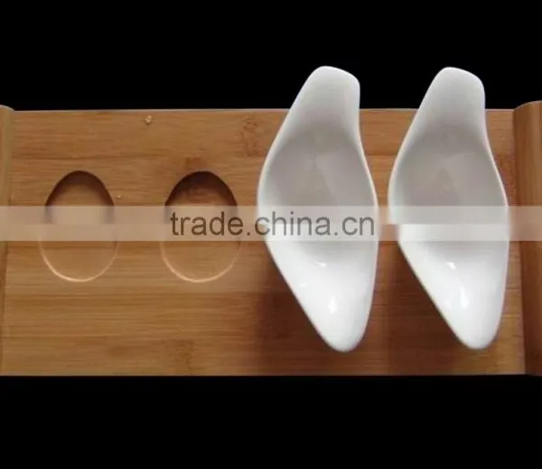HM0004-6455 Super White Porcelain Snack Bowl W.wood Tray