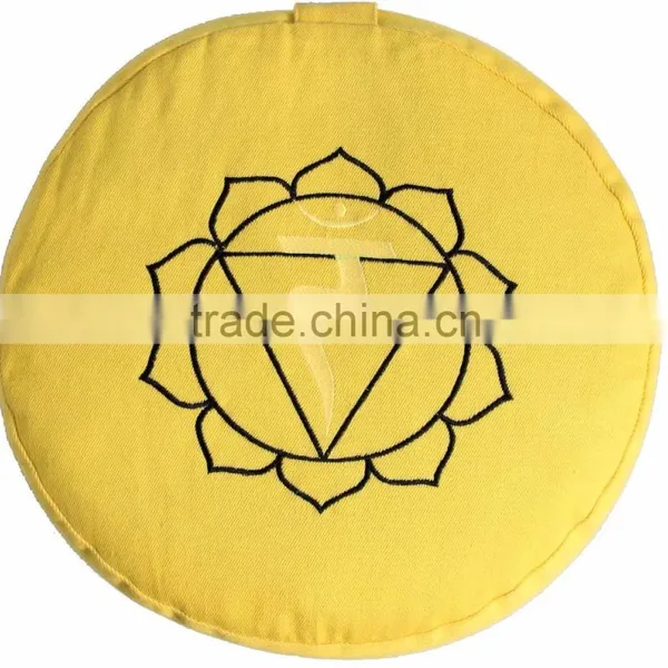 Zafu Meditation Cushion Circular Pillow Solid Color With Embroidery 100% Cotton Canvas photo-2