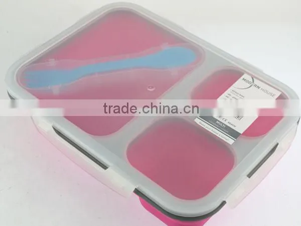 Silicone Container Combo With Spork 3 Components Collasible Lunch Box photo-2