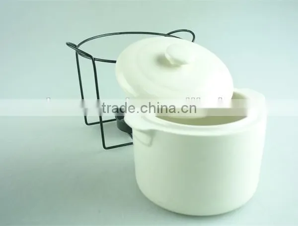 Mini Ceramic Soup Tureen With Iron Stand and Color Box in Stock photo-2