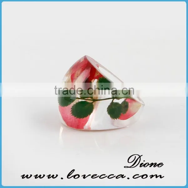 Rose Flower Resin Ring Newest Deisgn Clear Resin Real Flower Ring Jewelry photo-3