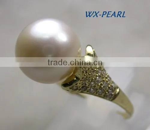 White Seawater Tihatian Pearl Ring With Gold Ring photo-2