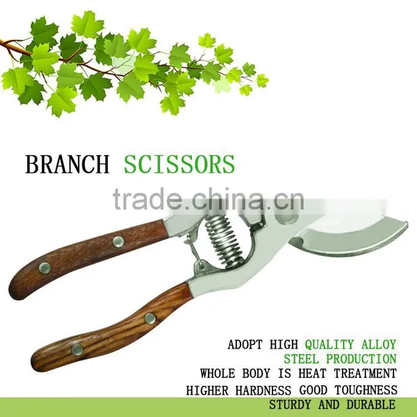 High Quality Polished Stainless Steel Garden Pruning Scissors With Wood Grip Handle photo-2
