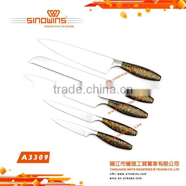 A3309-1 Great Style 5pcs Stainless Steel Knife Set Handle With Spray Printed photo-2