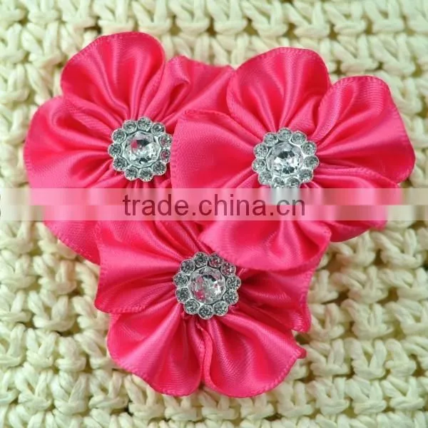 Handmade Satin Flower With Rhinestone Center for Kids Hair Accessories photo-3