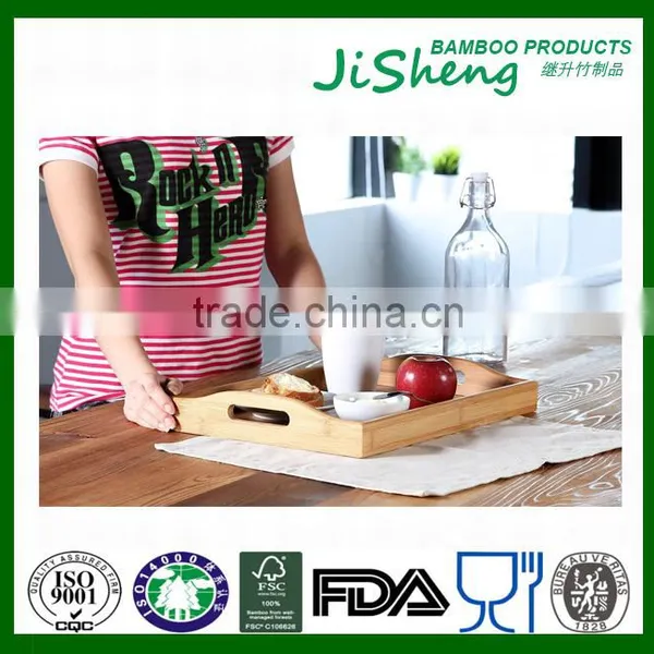 Rectangular Eco-friendly Bamboo Food Serving Tray With Handles: Serve Food, Coffee, Tea or Use as Party Platter photo-3