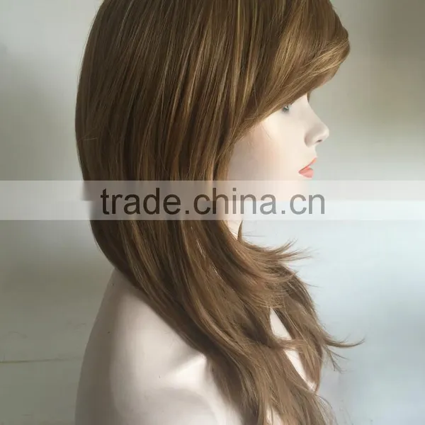 Top Beauty Stock Color Brown Blonde Mix Long Straight Cosplay Women Halve Wig Natural Straight Wigs photo-4