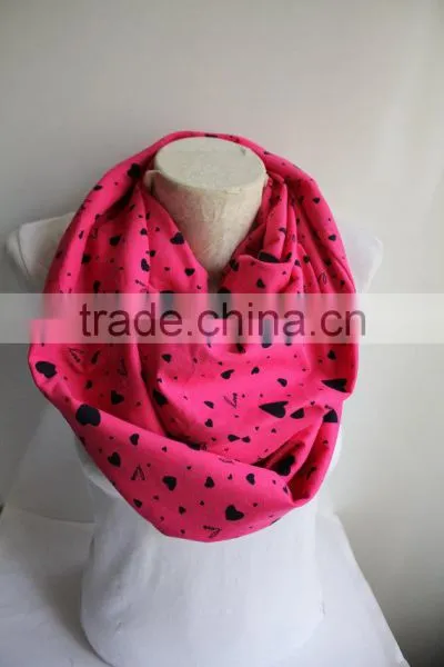 Pink Heart Infinity Scarf , Heart Printed Infinity Scarf, Neon Pink Scarf, Love Infinity Scarf photo-2