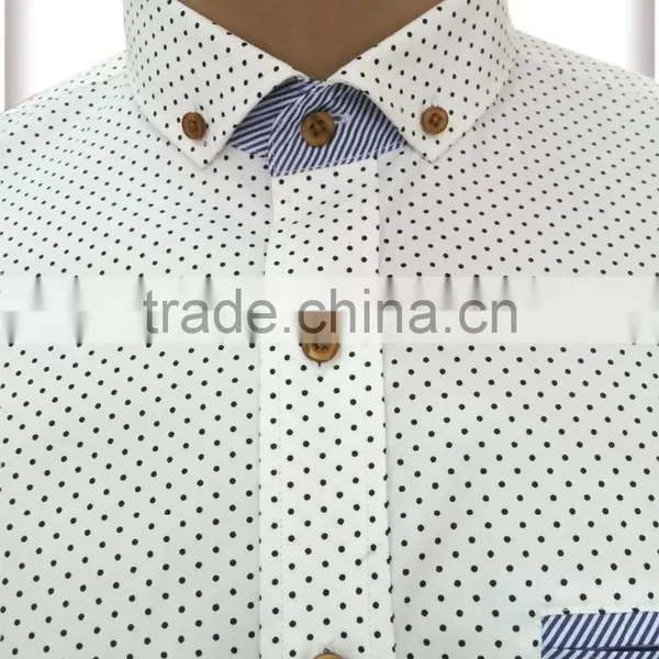 White Polka With Folder Pocket Contrast Collar Stand Casual Shirt Refreshing photo-2