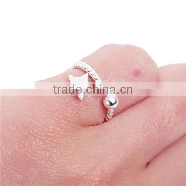 White Copper Cable Twisted Open Rings Silver Plated Pentagram Star Spiral photo-3