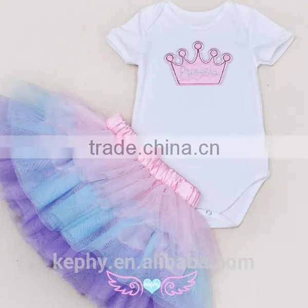Lovely style 2015 short -sleeved suit baby clothing romper set made in china with tutu dress