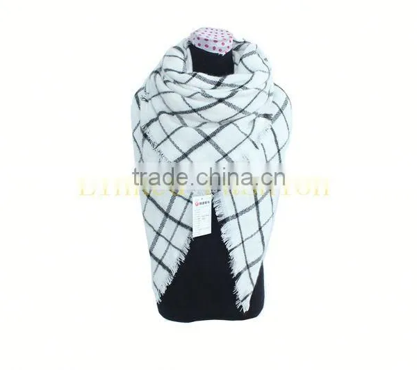 Spring Fall Winter Big Grid 100% Acrylic Blanket Shawl Scarf