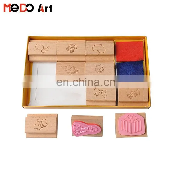 Wooden Handle Clear Image Rubber Stamps Set for Children With Detailed Contours