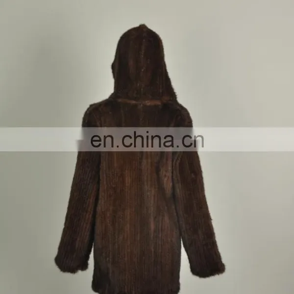 Knitted Mink Coat With Hood for Women North American Style photo-2