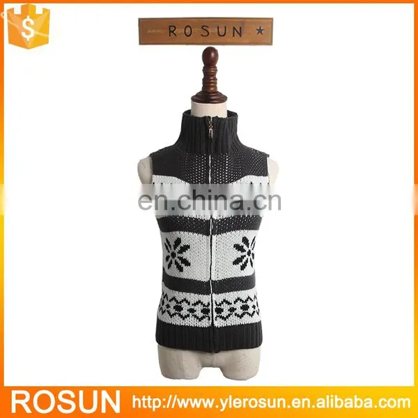 Fashion Sleeveless Turtle Ribbed Neck Floral Striped Cardigan for Ladies